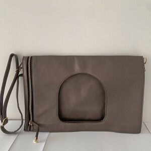 Elegant Taupe Faux  Leather 3-Way Italian Bag.